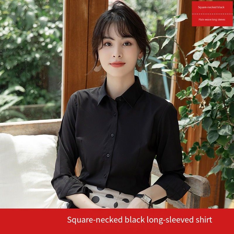 White long-sleeved cotton summer-autumn new style work uniform formal workwear short-sleeved black and blue professional dress women's white shirt