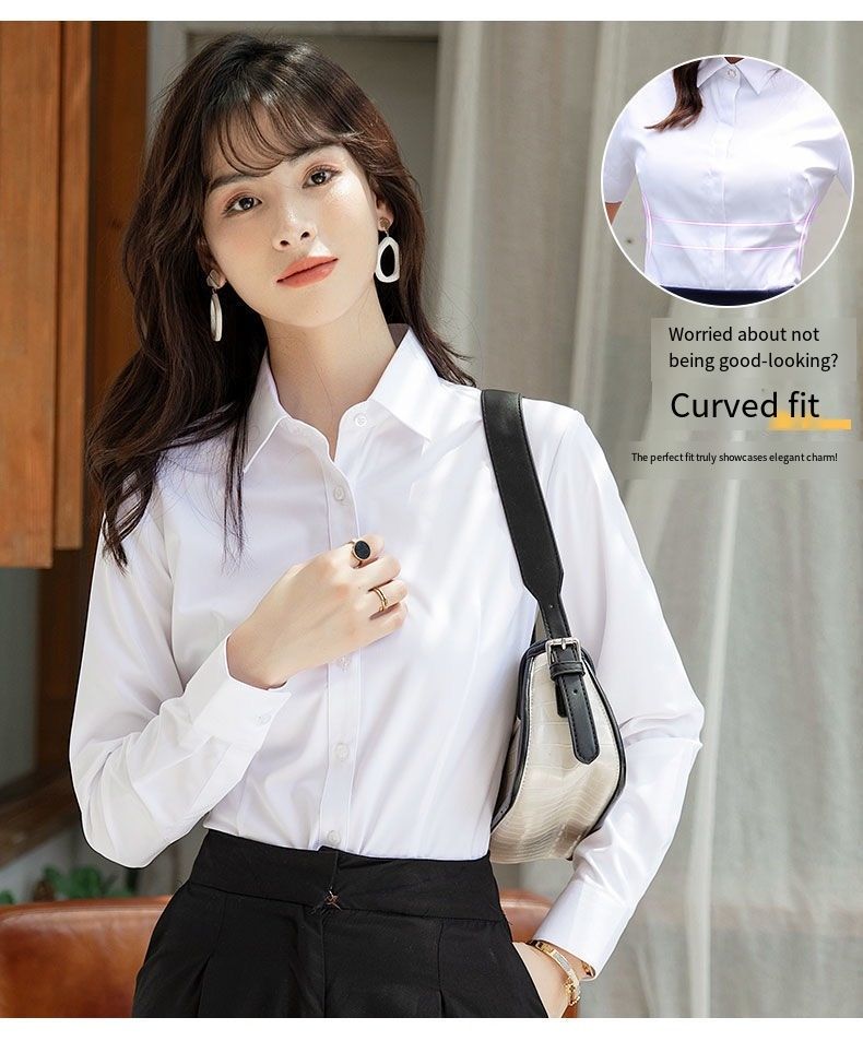 White long-sleeved cotton summer-autumn new style work uniform formal workwear short-sleeved black and blue professional dress women's white shirt