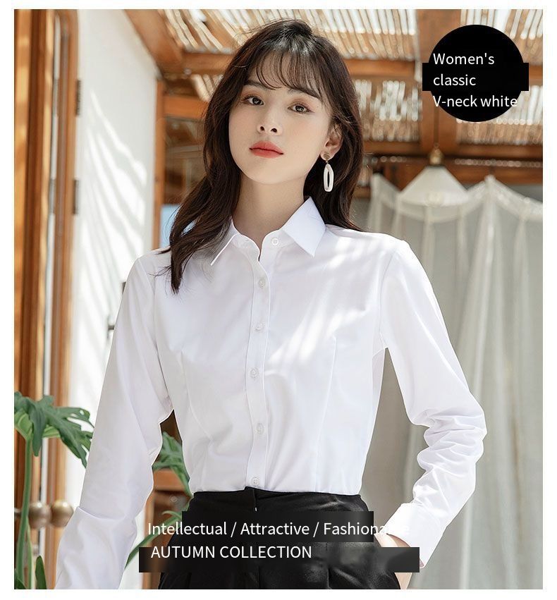 White long-sleeved cotton summer-autumn new style work uniform formal workwear short-sleeved black and blue professional dress women's white shirt
