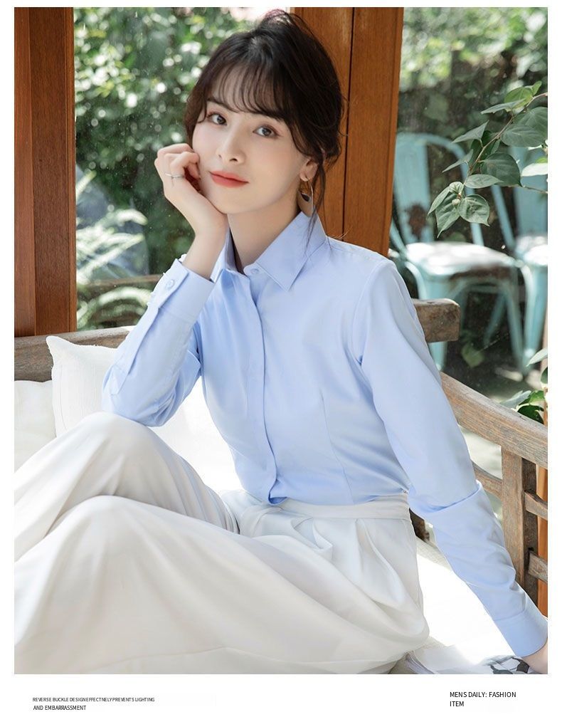 White long-sleeved cotton summer-autumn new style work uniform formal workwear short-sleeved black and blue professional dress women's white shirt