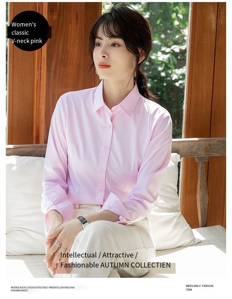 White long-sleeved cotton summer-autumn new style work uniform formal workwear short-sleeved black and blue professional dress women's white shirt