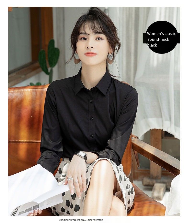 White long-sleeved cotton summer-autumn new style work uniform formal workwear short-sleeved black and blue professional dress women's white shirt