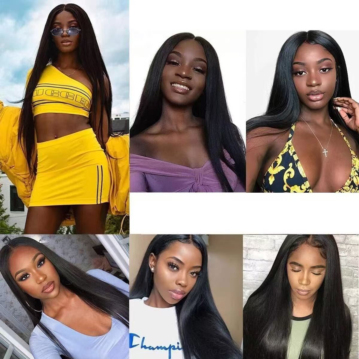 European and American women's wigs, African long black hair, middle parting, long straight hair, high-temperature silk wig cap, cross-border wigs