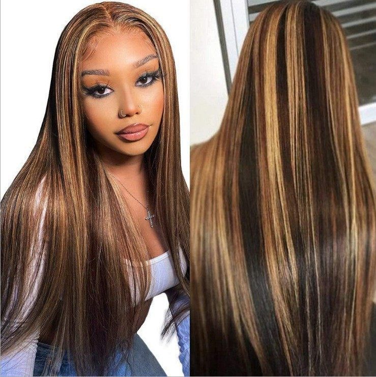 European and American women's wigs, African long black hair, middle parting, long straight hair, high-temperature silk wig cap, cross-border wigs