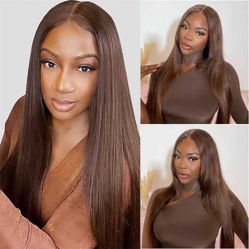 European and American women's wigs, African long black hair, middle parting, long straight hair, high-temperature silk wig cap, cross-border wigs