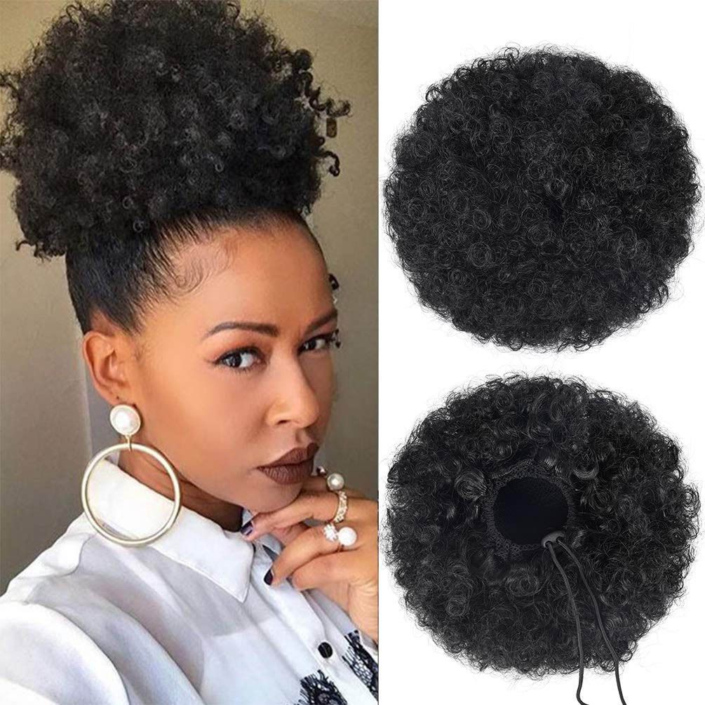 African black afro-style wig with fluffy and voluminous curls - Afro Puff Kinky Curly wig