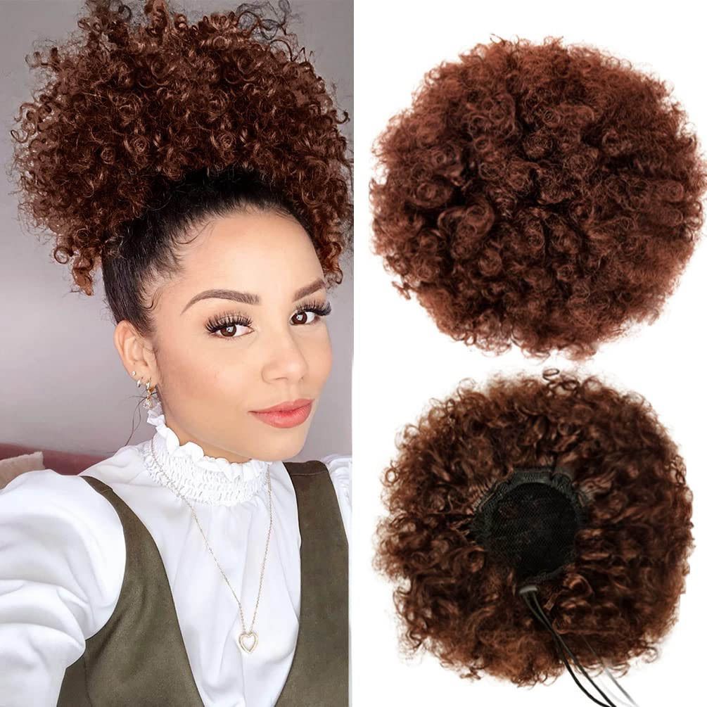 African black afro-style wig with fluffy and voluminous curls - Afro Puff Kinky Curly wig
