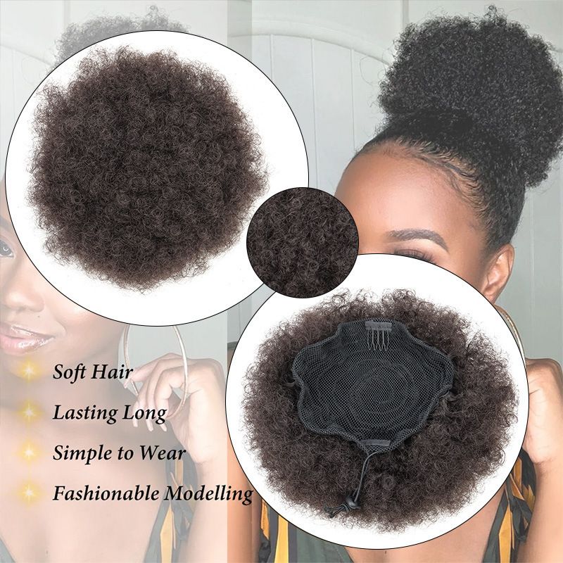 African black afro-style wig with fluffy and voluminous curls - Afro Puff Kinky Curly wig