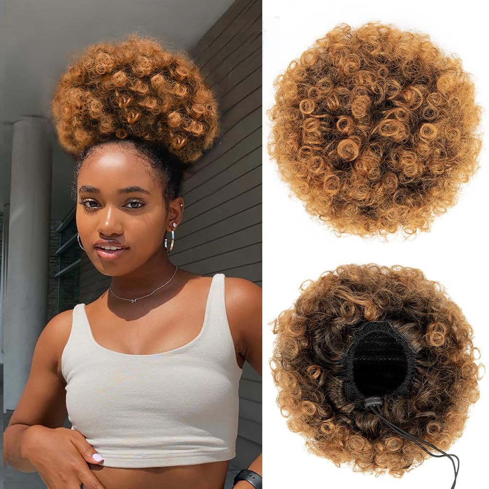 African black afro-style wig with fluffy and voluminous curls - Afro Puff Kinky Curly wig