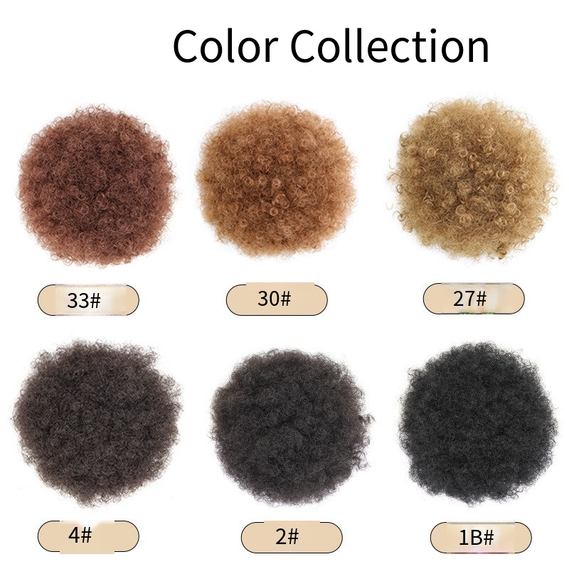 African black afro-style wig with fluffy and voluminous curls - Afro Puff Kinky Curly wig