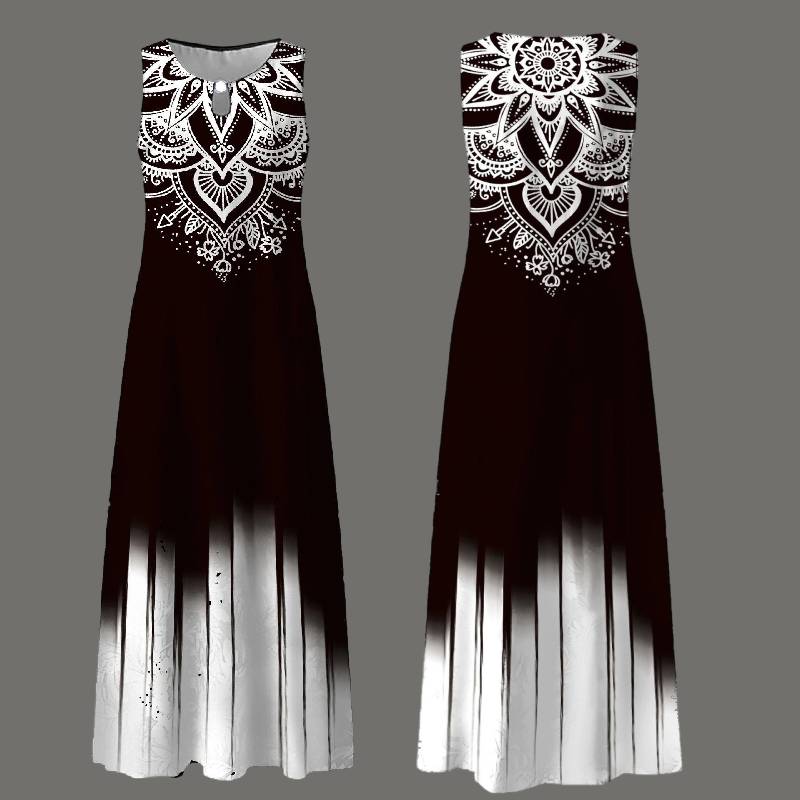 Best-selling printed dress for women in Europe and America, long style, women's dress, sleeveless with pockets, casual dress
