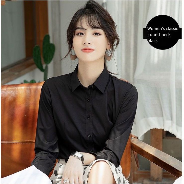 White long-sleeved cotton summer-autumn new style work uniform formal workwear short-sleeved black and blue professional dress women's white shirt