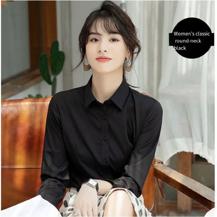 White long-sleeved cotton summer-autumn new style work uniform formal workwear short-sleeved black and blue professional dress women's white shirt