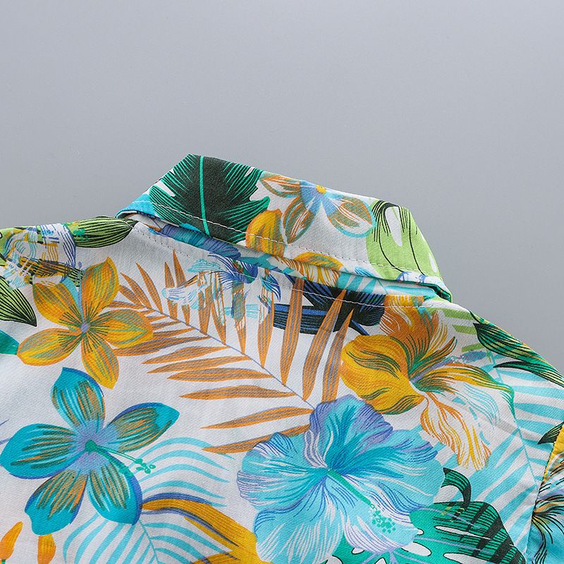 2 pcs summer short-sleeved floral shirt and shorts set for boys aged 0~4. Children's vacation beachwear, casual pants, trendy European/American printed shirt