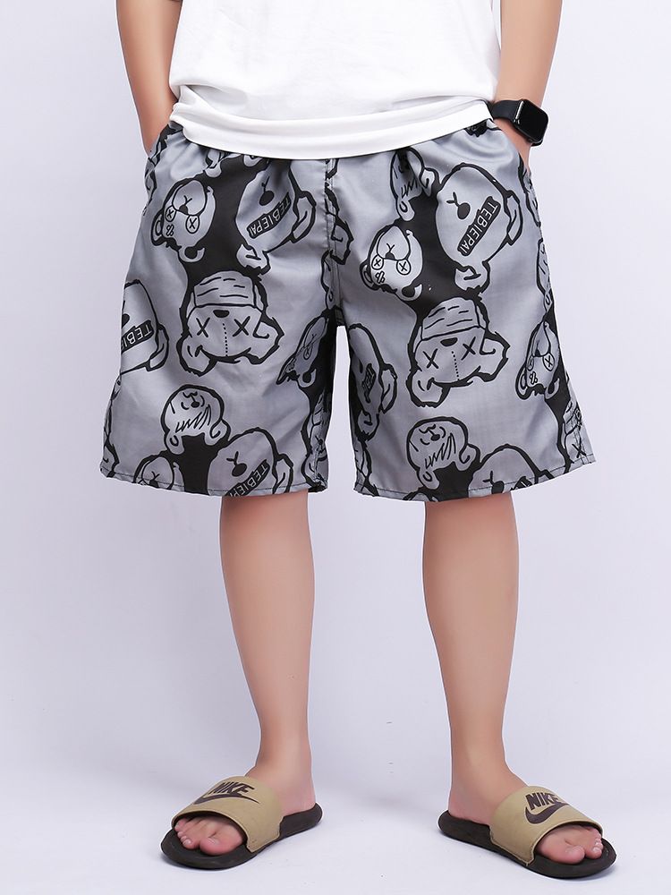 Men's casual shorts for summer vacation, big pants with elastic waist, men's outer swim trunks, men's short pants