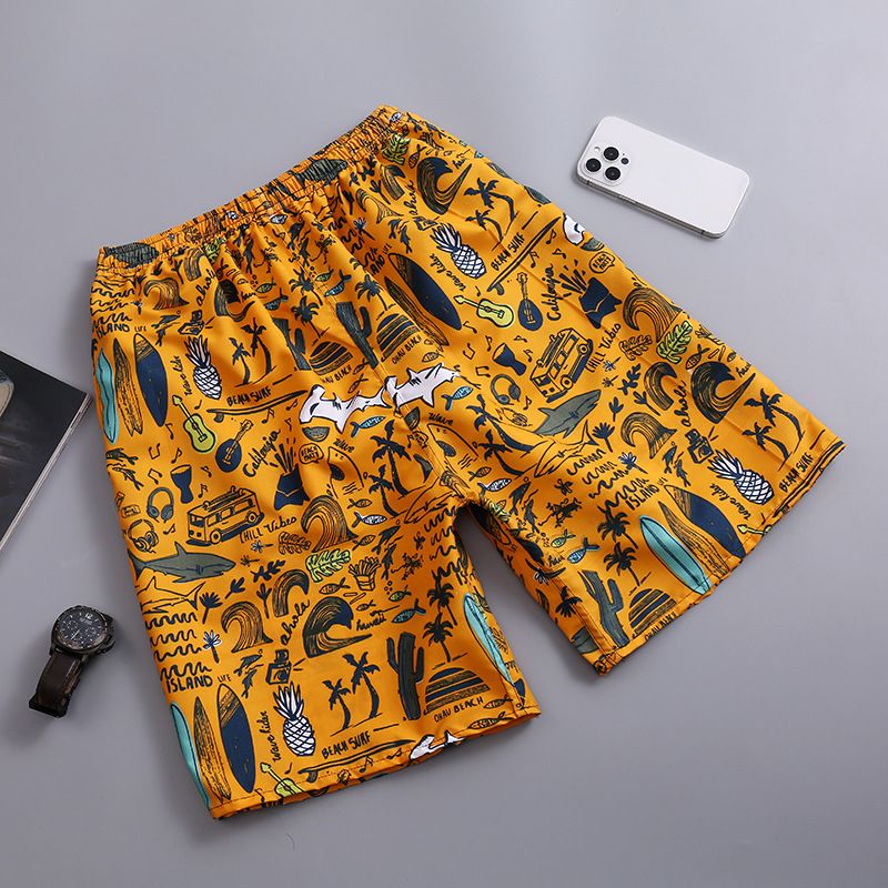 Men's casual shorts for summer vacation, big pants with elastic waist, men's outer swim trunks, men's short pants