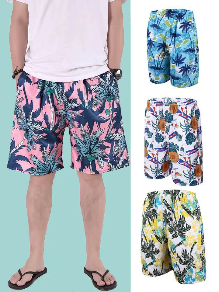 Men's casual shorts for summer vacation, big pants with elastic waist, men's outer swim trunks, men's short pants
