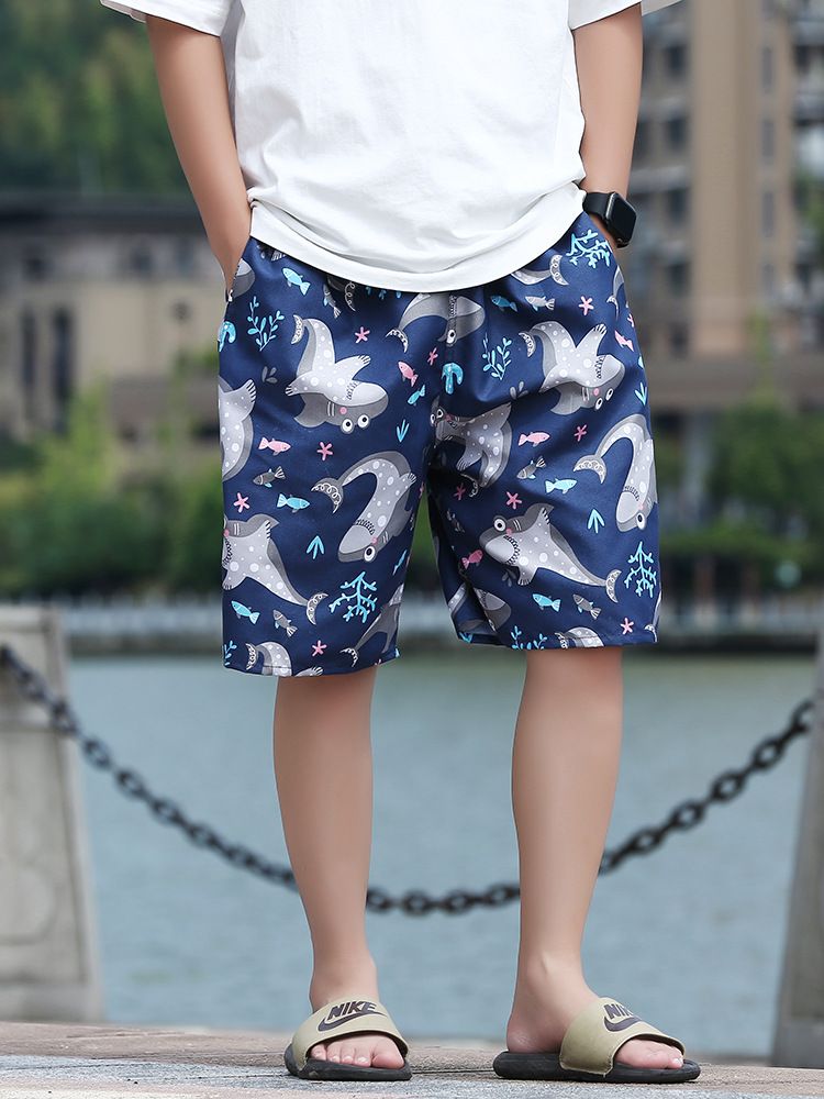 Men's casual shorts for summer vacation, big pants with elastic waist, men's outer swim trunks, men's short pants