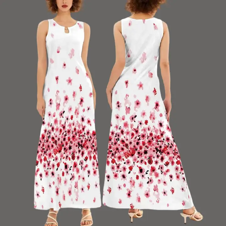 Best-selling printed dress for women in Europe and America, long style, women's dress, sleeveless with pockets, casual dress