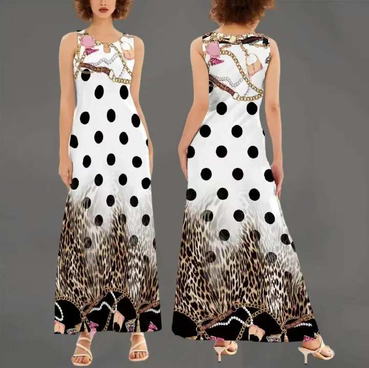 Best-selling printed dress for women in Europe and America, long style, women's dress, sleeveless with pockets, casual dress