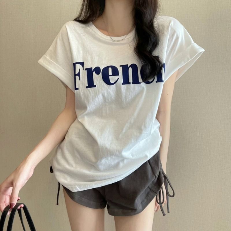 2025 new trendy Instagram-style super popular slimming dropped-shoulder cute short-sleeved T-shirt for relaxed women's summer student tops, trendy and stylish