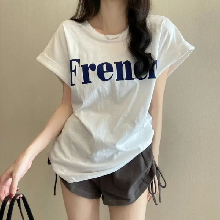 2025 new trendy Instagram-style super popular slimming dropped-shoulder cute short-sleeved T-shirt for relaxed women's summer student tops, trendy and stylish