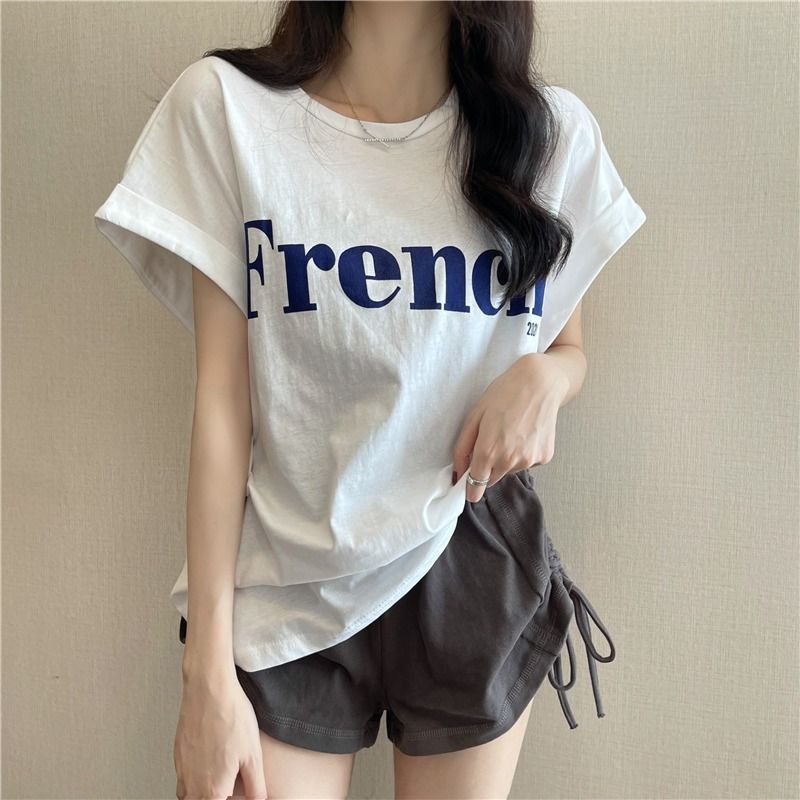 2025 new trendy Instagram-style super popular slimming dropped-shoulder cute short-sleeved T-shirt for relaxed women's summer student tops, trendy and stylish