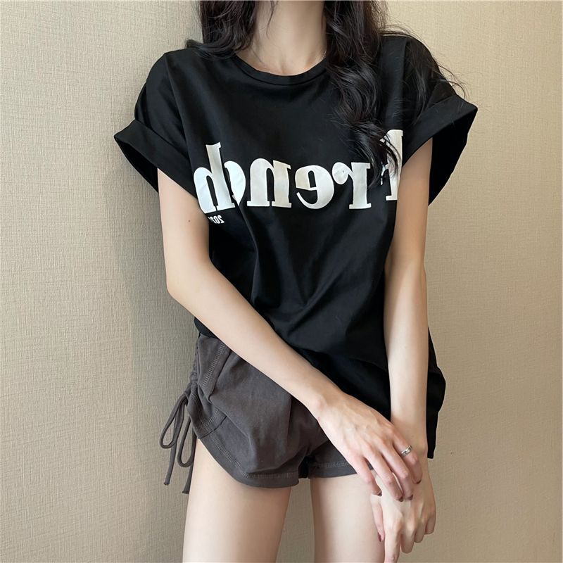 2025 new trendy Instagram-style super popular slimming dropped-shoulder cute short-sleeved T-shirt for relaxed women's summer student tops, trendy and stylish