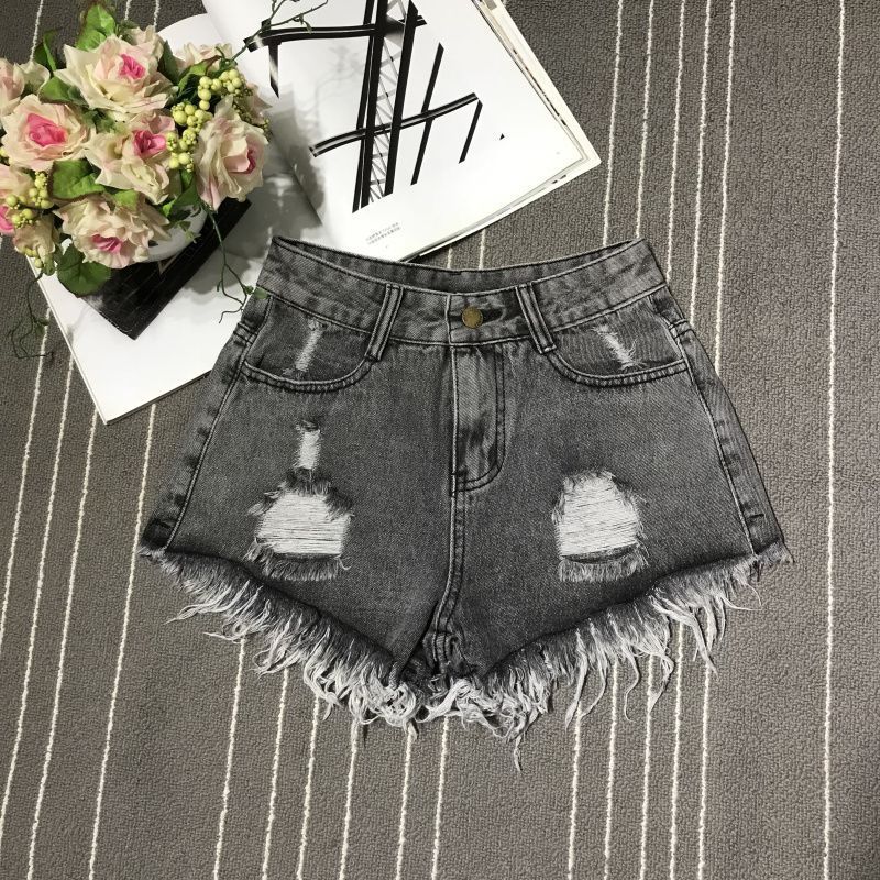 Hot girl ripped denim short pants for women in summer, lightweight, loose-fitting, high-waisted, slimming design, unique style, wide-leg, hot and trendy