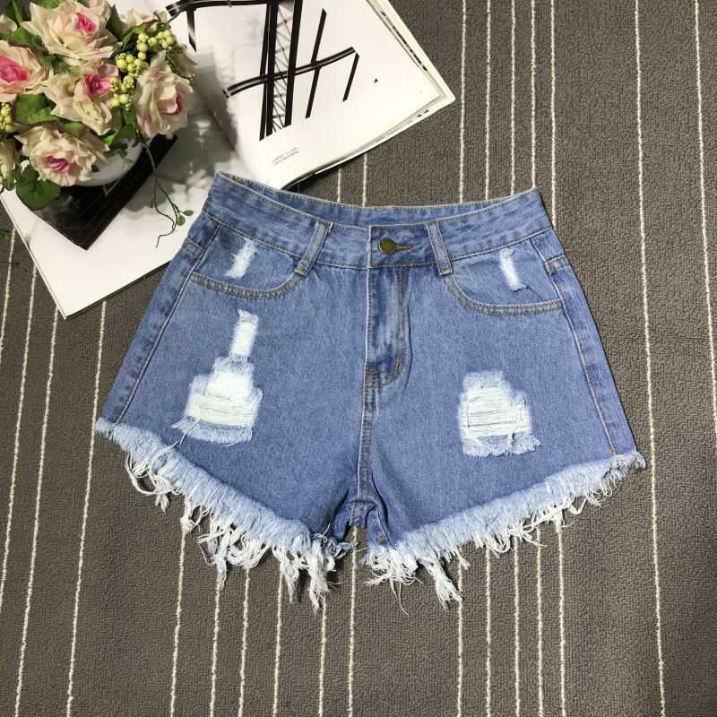 Hot girl ripped denim short pants for women in summer, lightweight, loose-fitting, high-waisted, slimming design, unique style, wide-leg, hot and trendy
