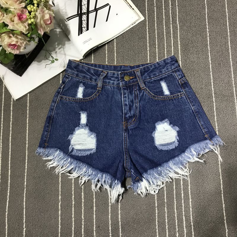 Hot girl ripped denim short pants for women in summer, lightweight, loose-fitting, high-waisted, slimming design, unique style, wide-leg, hot and trendy