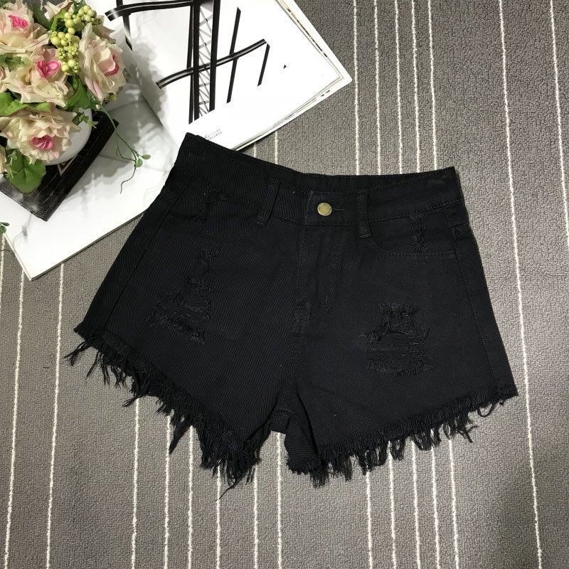 Hot girl ripped denim short pants for women in summer, lightweight, loose-fitting, high-waisted, slimming design, unique style, wide-leg, hot and trendy