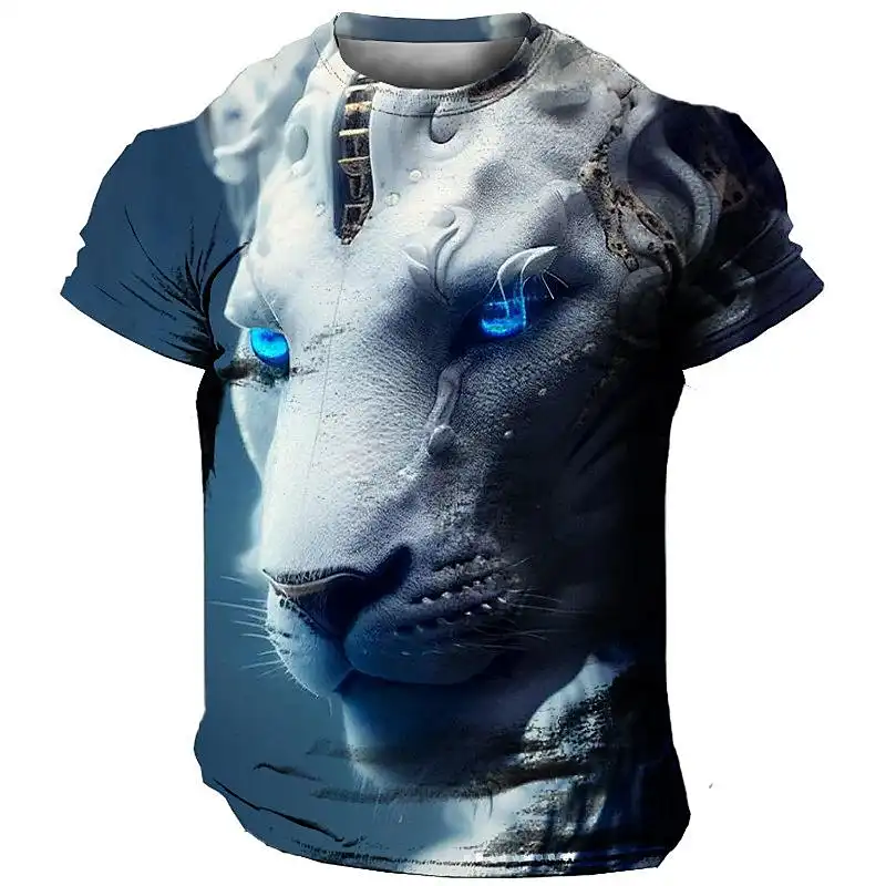 3D Lion Pattern Men's T-Shirt - Animal Print Short Sleeve Summer O-neck Streetwear Sports Shirt Men's Clothing