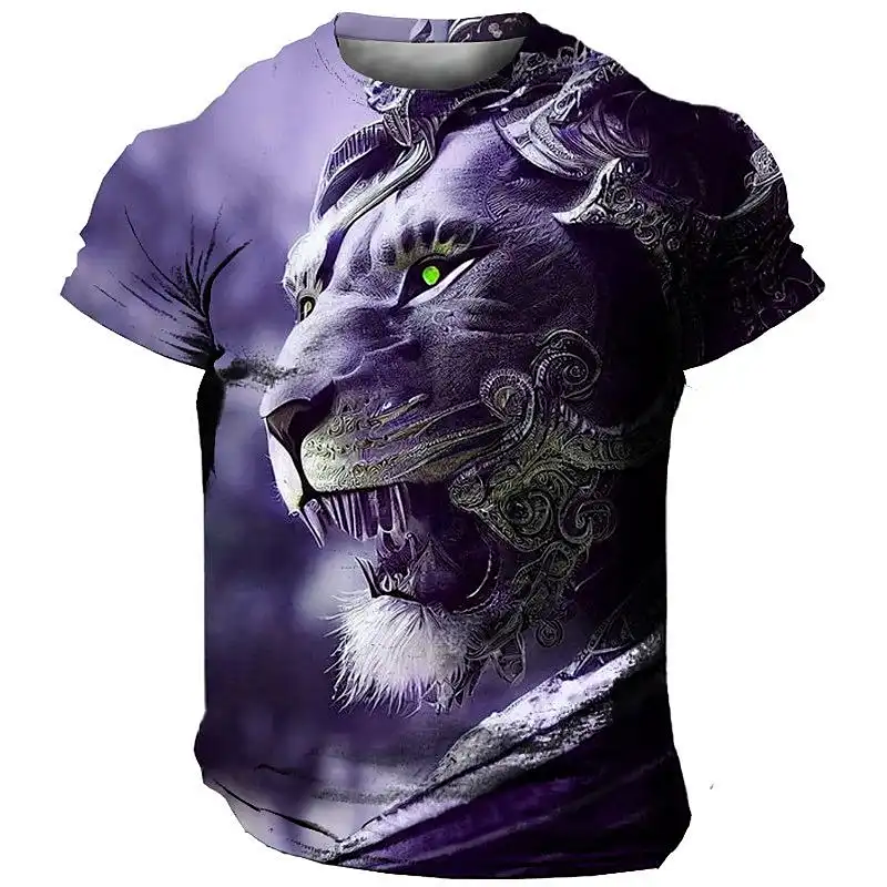 3D Lion Pattern Men's T-Shirt - Animal Print Short Sleeve Summer O-neck Streetwear Sports Shirt Men's Clothing