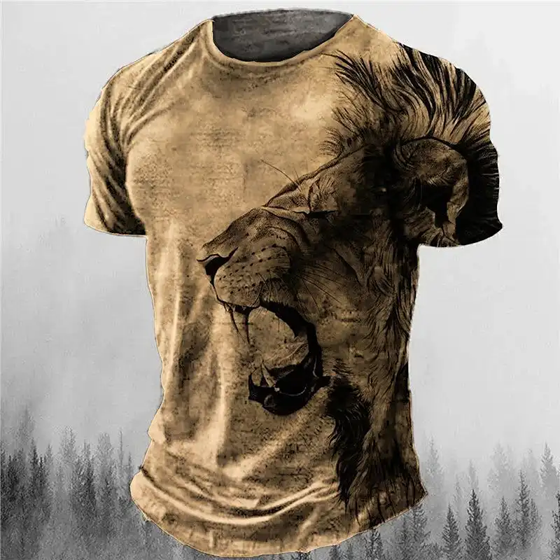 3D Lion Pattern Men's T-Shirt - Animal Print Short Sleeve Summer O-neck Streetwear Sports Shirt Men's Clothing