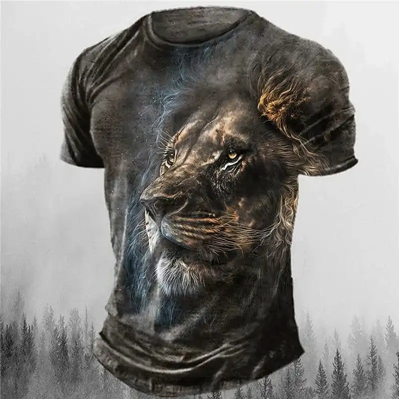3D Lion Pattern Men's T-Shirt - Animal Print Short Sleeve Summer O-neck Streetwear Sports Shirt Men's Clothing