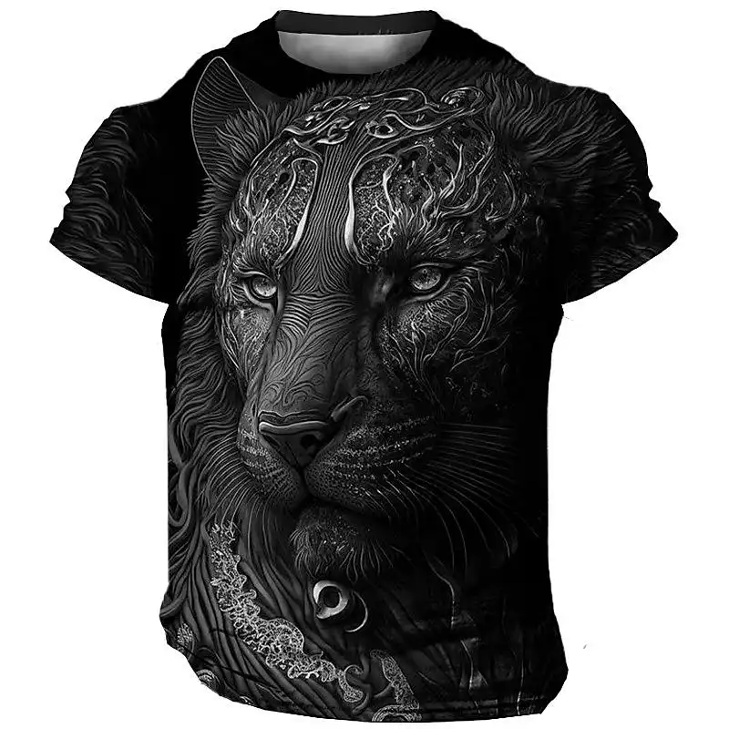 3D Lion Pattern Men's T-Shirt - Animal Print Short Sleeve Summer O-neck Streetwear Sports Shirt Men's Clothing