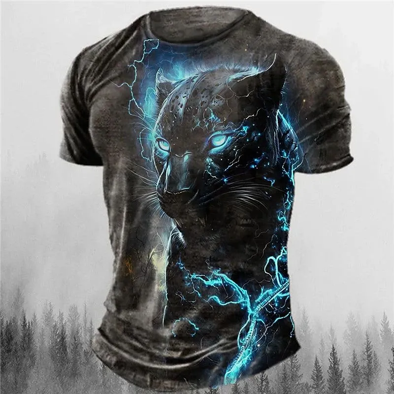 3D Lion Pattern Men's T-Shirt - Animal Print Short Sleeve Summer O-neck Streetwear Sports Shirt Men's Clothing