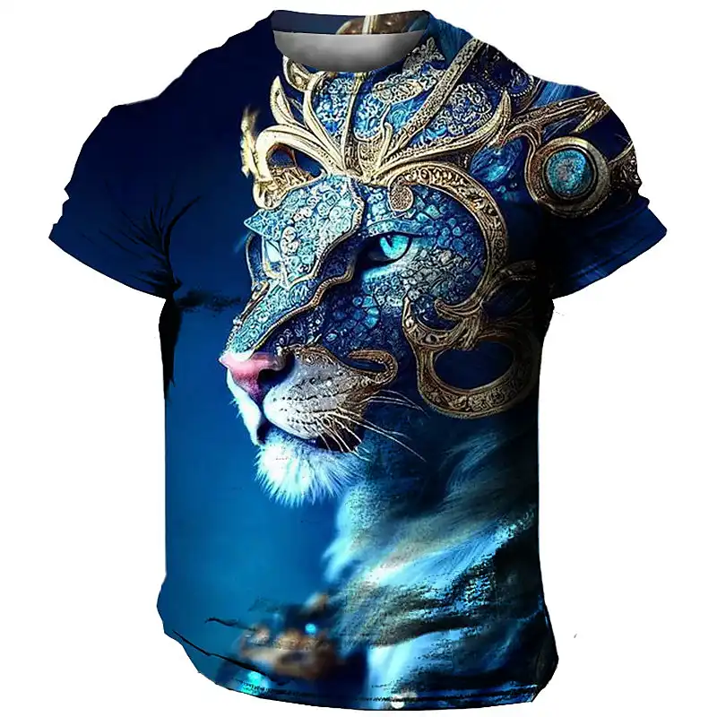 3D Lion Pattern Men's T-Shirt - Animal Print Short Sleeve Summer O-neck Streetwear Sports Shirt Men's Clothing