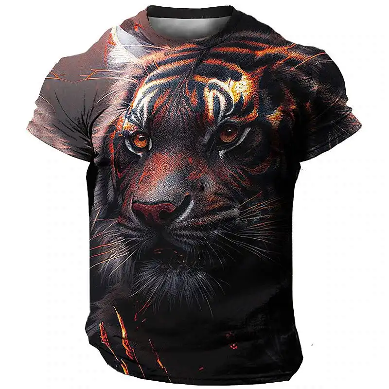 3D Lion Pattern Men's T-Shirt - Animal Print Short Sleeve Summer O-neck Streetwear Sports Shirt Men's Clothing