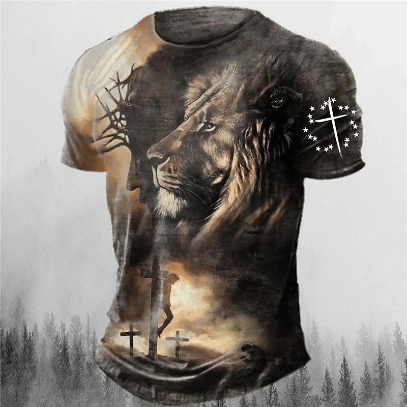 3D Lion Pattern Men's T-Shirt - Animal Print Short Sleeve Summer O-neck Streetwear Sports Shirt Men's Clothing