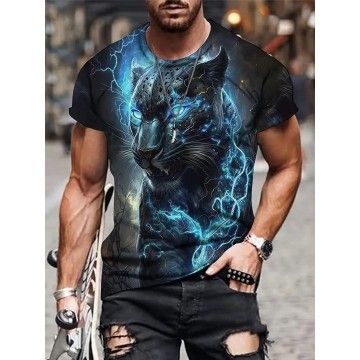 3D Lion Pattern Men's T-Shirt - Animal Print Short Sleeve Summer O-neck Streetwear Sports Shirt Men's Clothing