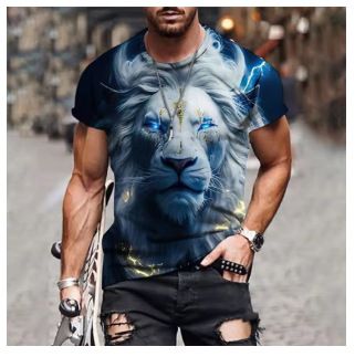 3D Lion Pattern Men's T-Shirt - Animal Print Short Sleeve Summer O-neck Streetwear Sports Shirt Men's Clothing