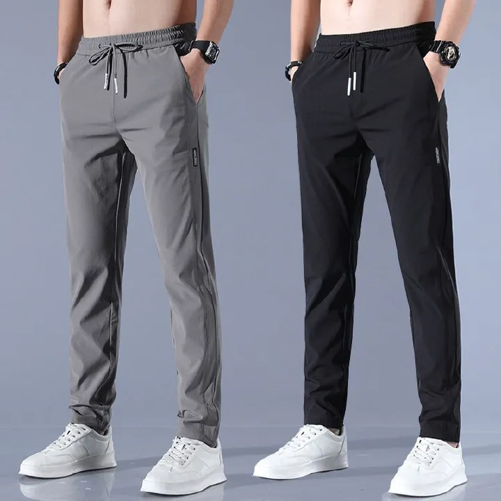 Solid-color classic and simple versatile business casual trousers for men. Trendy, loose, comfortable, breathable, ice-silk breathable straight-leg pants
