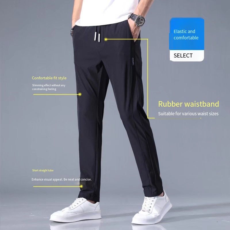 Solid-color classic and simple versatile business casual trousers for men. Trendy, loose, comfortable, breathable, ice-silk breathable straight-leg pants