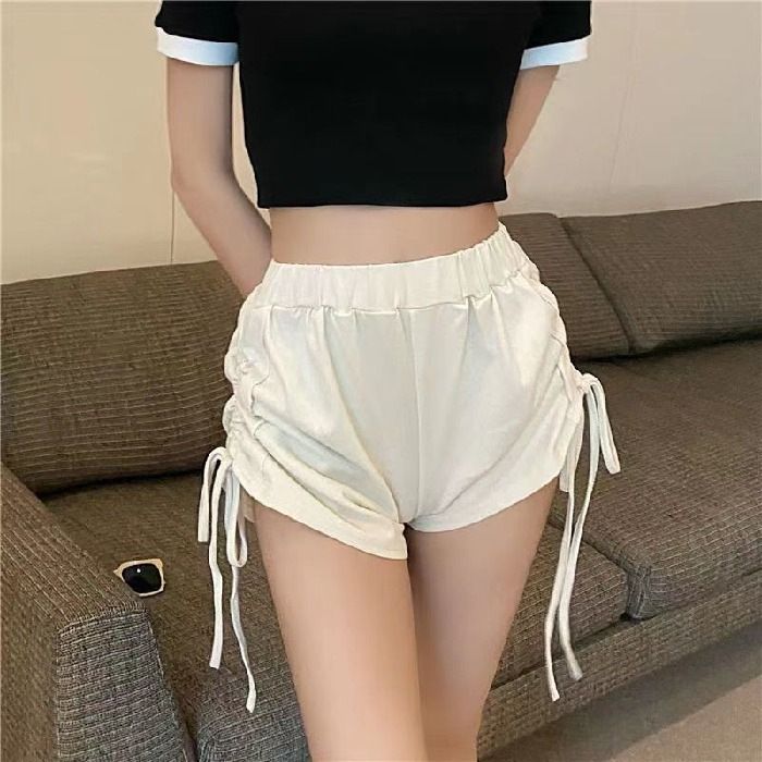 2026 Summer Short Women's High-Waisted Slim-Fitting Wide Leg Pants with Designated Drawstrings - Stylish Hot Pants for Girls, Suitable for Daily Wear and Outdoor Wearing, Women's Casual Pants