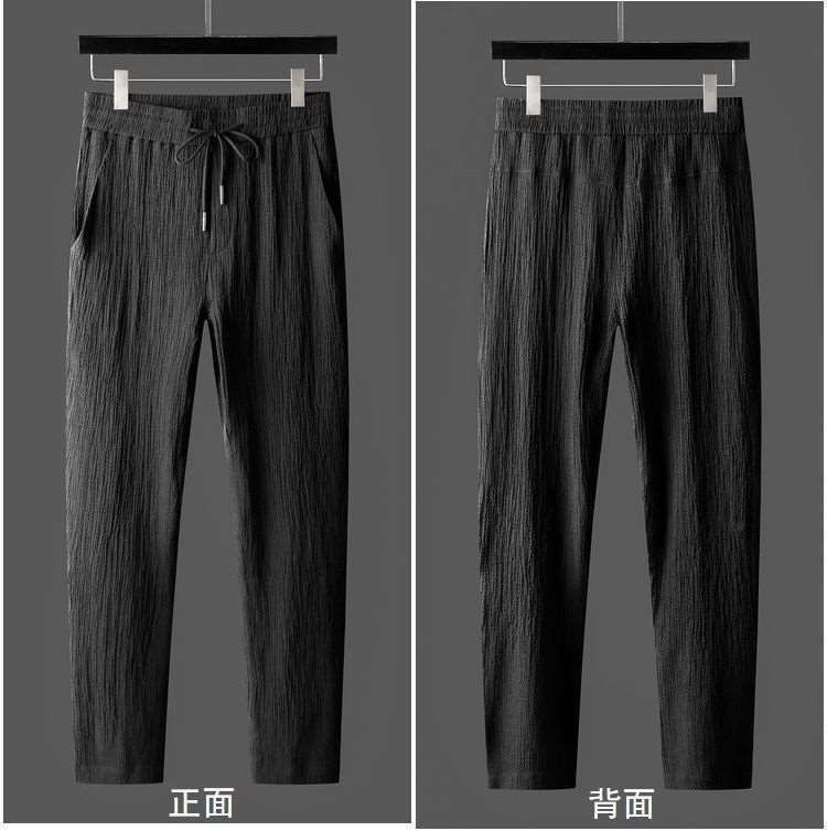 2 pcs Slim and breathable blue fruit collar ice silk men's suit - summer lightweight loose casual two-piece set with a turned-down collar and short sleeves, long pants, for sports men's wear.