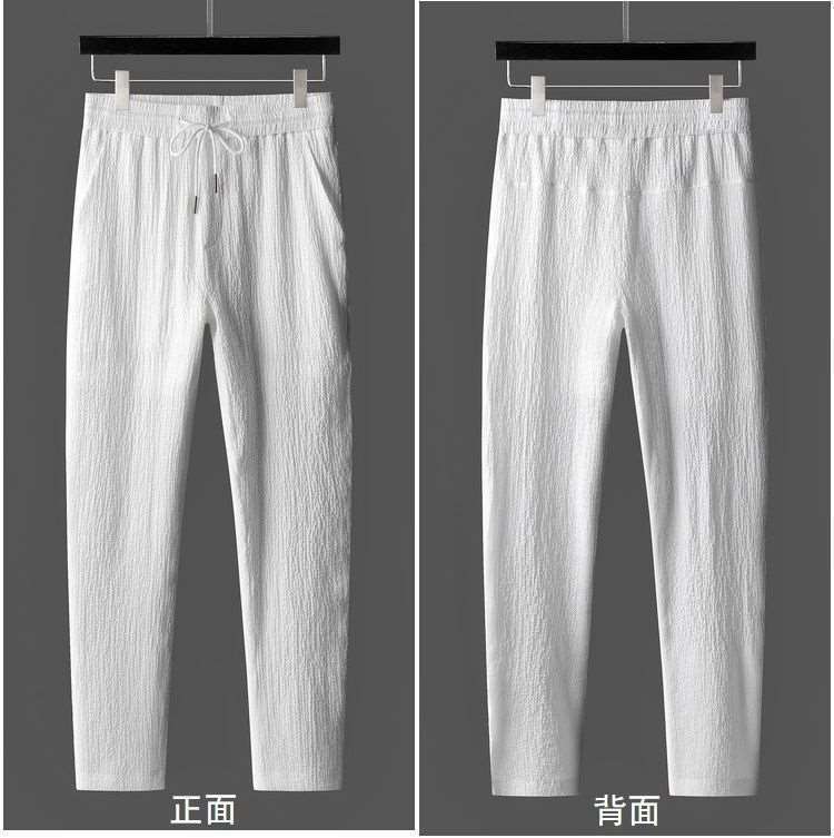 2 pcs Slim and breathable blue fruit collar ice silk men's suit - summer lightweight loose casual two-piece set with a turned-down collar and short sleeves, long pants, for sports men's wear.