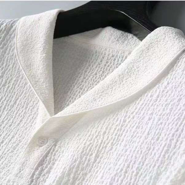 2 pcs Slim and breathable blue fruit collar ice silk men's suit - summer lightweight loose casual two-piece set with a turned-down collar and short sleeves, long pants, for sports men's wear.