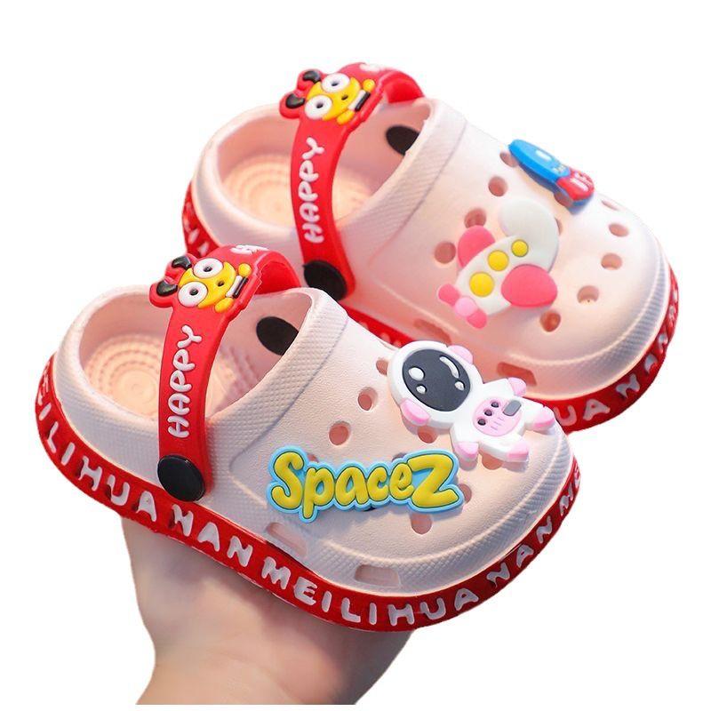 Children's slippers - Summer girls' cute cartoon indoor soft-soled anti-slip boys' baby household front-opening slip-on sandals with holes